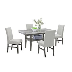 Selena 5-Piece 60" Gray Faux Marble Dining Set – Rectangular Table with 4 Chairs