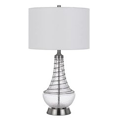 150W 3 Way Baraboo Glass Table Lamp With Wire Guard Design And Drum Fabric Shade