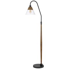 60W Hinton Downbridge Metal Floor Lamp With Faux Wood Pole And Glass Shade
