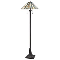 60W X 2 Metal/Resin Tiffany Floor Lamp With Pull Chain Switches
