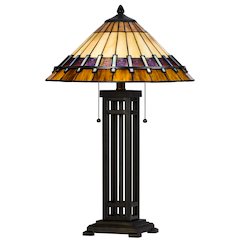 60W X 2 Metal/Resin Tiffany Table Lamp With Pull Chain Switches