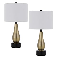 100W Ashland Metal Table Lamp With Hardback Drum Fabric Shade (Sold As Pairs)