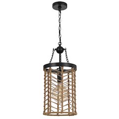 Lillington 60W Metal Pendant Light With Burlap Roped Cage