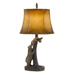 150w 3 Way Bear Resin Table Lamp With Leathrette Shade