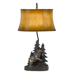150W 3 Way Forest Resin Table Lamp With Leatherette Shade