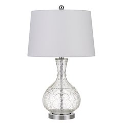 150W Nador Glass Table Lamp With Taper Drum Hardback Fabric Shade