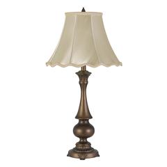 150W 3 Way Clare Aluminum Casted Table Lamp With Softback Scalloped Faux Silk Shade