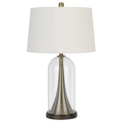 150W 3 Way Camargo Glass/Metal Table Lamp With Hardback Taper Drum Fabric Shade
