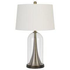 150W 3 Way Camargo Glass/Metal Table Lamp With Hardback Taper Drum Fabric Shade