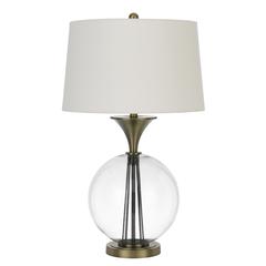 150W 3 Way Moxee Glass/Metal Table Lamp With Hardback Taper Drum Fabric Shade
