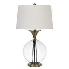 150W 3 Way Moxee Glass/Metal Table Lamp With Hardback Taper Drum Fabric Shade