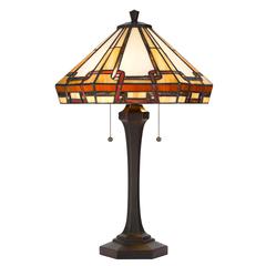 60W X 2 Tiffany Table Lamp With Pull Chain Switch With Resin Lamp Body