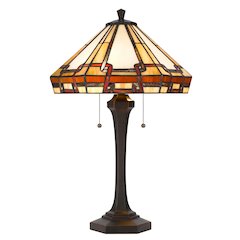 60W X 2 Tiffany Table Lamp With Pull Chain Switch With Resin Lamp Body