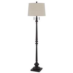 60W x 2 Torrington resin floor lamp with pull chain switch and hardback linen shade