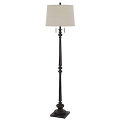 60W x 2 Torrington resin floor lamp with pull chain switch and hardback linen shade