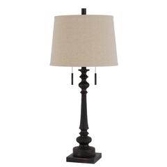 60W x 2 Torrington resin table lamp with pull chain switch and hardback linen shade