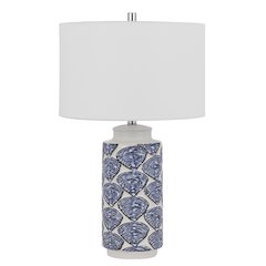 Cambiago Ceramic Table Lamp With Seashell Design And Linen Drum Shade
