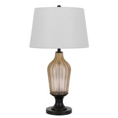 150W 3 Way Fluted Column Glass Table Lamp With Metal Base