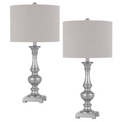 100W Nampa Resin Table Lamp With Hardback Drum Fabric Shade (Sold As Pairs)