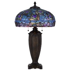 60W X 2 Metal/Resin Tiffany Table Lamp With Pull Chain Switches