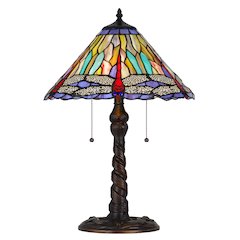 60W X 2 Metal/Resin Tiffany Table Lamp With Pull Chain Switches