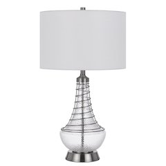150W 3 Way Baraboo Glass Table Lamp With Wire Guard Design And Drum Fabric Shade
