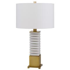 150W 3 Way Cranbourne Metal/Marble Table Lamp With Drum Hardback Fabric Shade