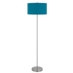 150W 3 Wayt Cromwell Metal Floor Lamp With Aqua Blue Linen Shade
