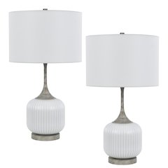 150W 3 way Palmyra metal/glass table lamp. Sold in pairs