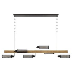 60W x 6 Lenox pine wood island chandelier with metal mesh shades