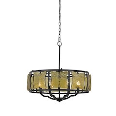 60W X 6 Revenna Forged Iron Chandelier With Hand Crafted Glass