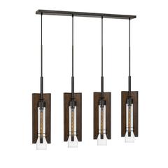 60W X 3 Almeria Wood/Glass 4 Light Pendant Fixture (Edison Bulbs Not Included)