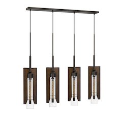60W X 3 Almeria Wood/Glass 4 Light Pendant Fixture (Edison Bulbs Not Included)