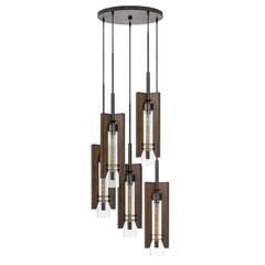 60W X 3 Almeria Wood/Glass 4 Light Pendant Fixture (Edison Bulbs Not Included)
