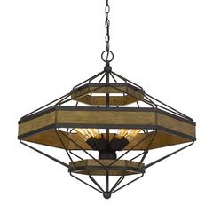 Alicante 60W X 6 Pine Wood/Metal Chandelier  (Edison Bulbs Not Included)