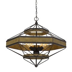 Alicante 60W X 6 Pine Wood/Metal Chandelier  (Edison Bulbs Not Included)