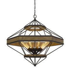 Alicante 60W X 9 Pine Wood/Metal Chandelier  (Edison Bulbs Not Included)