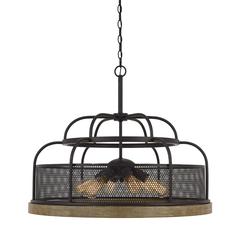 Akaki 60W X 6 Metal/Pine Wood Chandelier  (Edison Bulbs Not Included)
