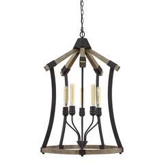 Dali 60W X 5 Metal/Pine Wood Chandelier  (Edison Bulbs Not Included)