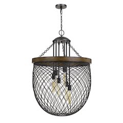 Marion Metal/Wood Mesh Shade Chandelier (Edison Bulbs Not Included)