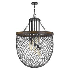 Marion Metal/Wood Mesh Shade Chandelier (Edison Bulbs Not Included)