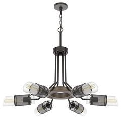60W x 6 Savona pine wood/metal chandelier