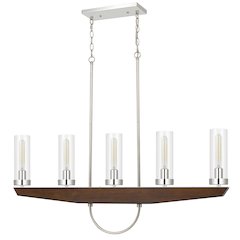 60W x 5 Ercolano pine wood/metal island chandelier with clear glass shade