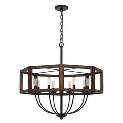 60W x 8 Renton hexagon rubber wood / metal chandelier