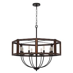 60W x 8 Renton hexagon rubber wood / metal chandelier