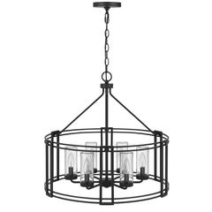 Luton Cage Metal Chandelier With Glass Shades