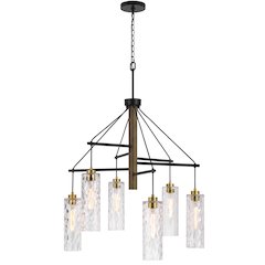 60W X 6 Williston Rubber Wood Chandelier With Hanging Textured Glass Shades