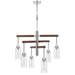 60W X 6 Massillon Rubber Wood Chandelier With Hanging Bulbbed Glass Shades