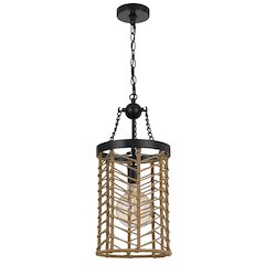 Lillington 60W Metal Pendant Light With Burlap Roped Cage