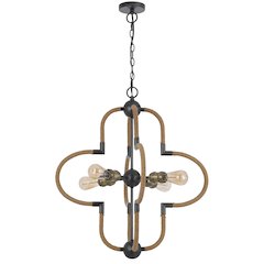 60W x 4 Tahoka metal chandelier with burlap wrapped frame